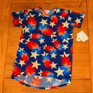 🌺NWT  LuLaRoe Gracie Style Red, White, And Blue Star Pattern Tee, Size 12